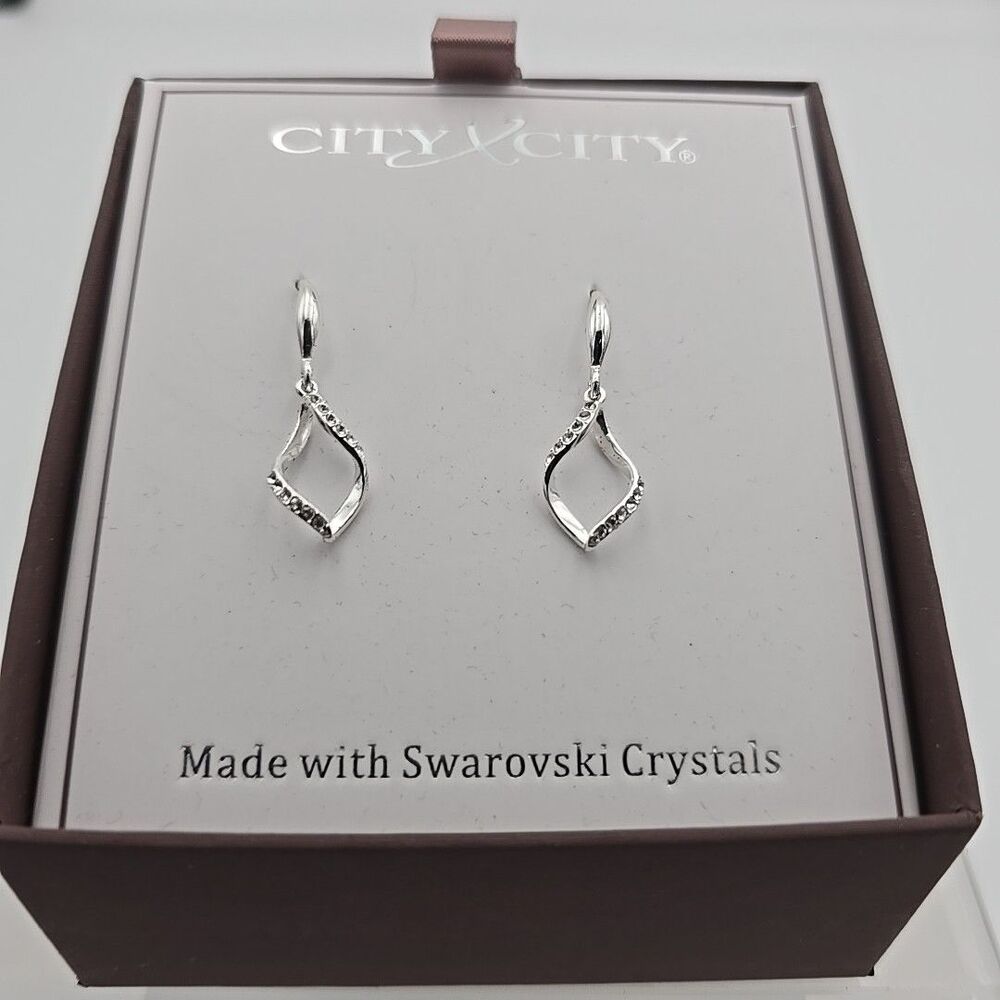 City x City Swarovski Crystal Infinity Twist Earrings In Gift Box